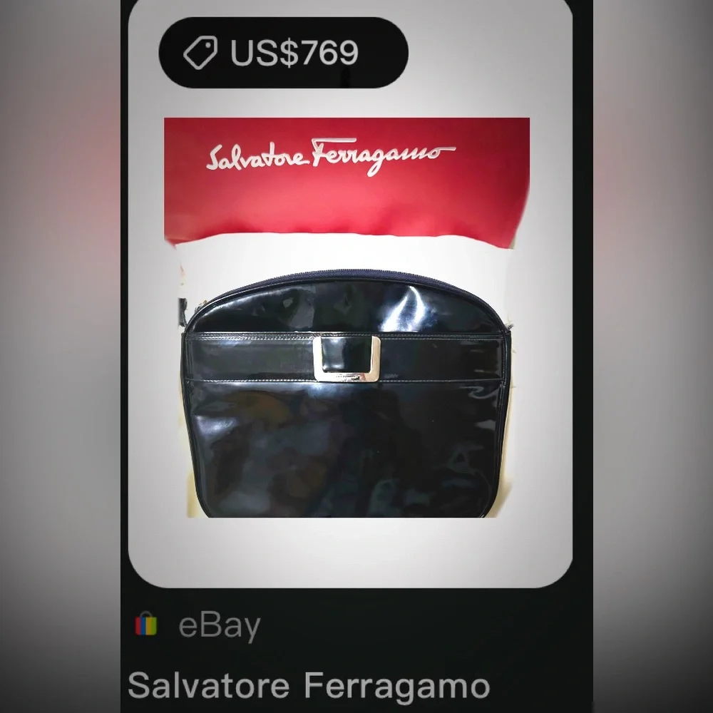 Authentic vintage Salvatore Ferragamo Glossy Black Crossbody Bag make offer - Picture 2 of 16